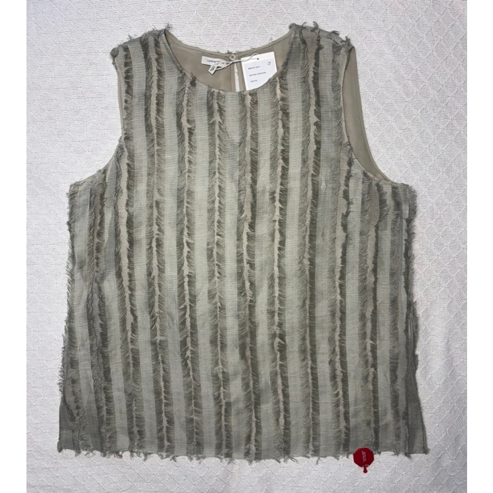 Lafayette 148 NY Pistachio Green 75% Linen Silk Sleeveless Fringe Blouse SZ XXL - Picture 3 of 14